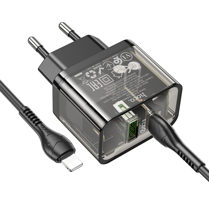 HOCO N34 PD20W USB+Type-C + iPhone Lightning Kablo Hızlı Şarj Adaptör Seti-(1903)