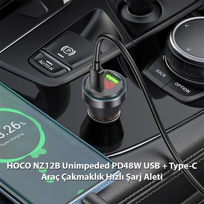 HOCO NZ12B Unimpeded PD48W USB + Type-C Araç Çakmaklık Hızlı Şarj Aleti-(1903)