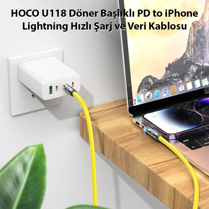 HOCO U118 Döner Başlıklı PD to iPhone Lightning Hızlı Şarj ve Veri Kablosu-(1903)
