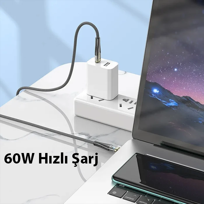 HOCO U121 Gold standard Transparent Discovery Edition 60W Type-C to Type-C Hızlı Şarj ve Data Kablos-(1903)