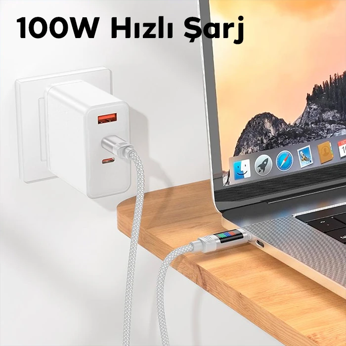 HOCO U126 Lantern 100W Type-C to Type-C Hızlı Data ve Şarj Kablosu-(1903)