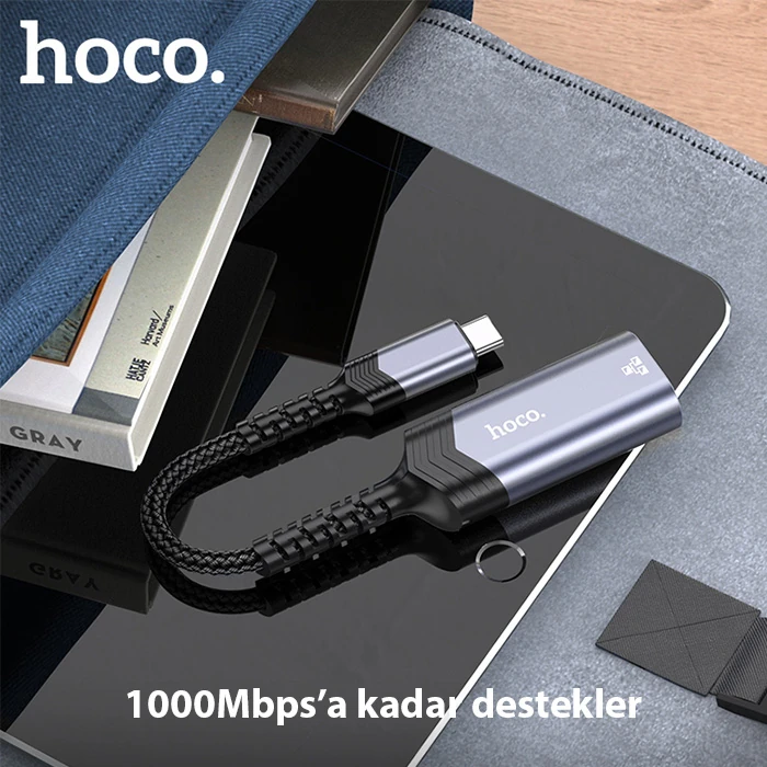 Hoco UA26 Type-c OTG RJ45 İnternet Adaptörü Dönüştürücü 1000 Mbps-(1903)