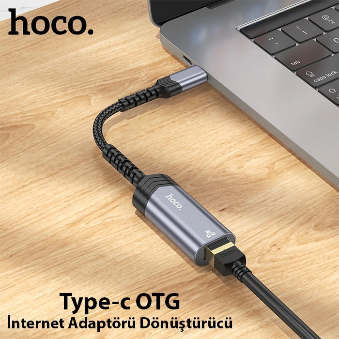 Hoco UA26 Type-c OTG RJ45 İnternet Adaptörü Dönüştürücü 100 Mbps-(1903)