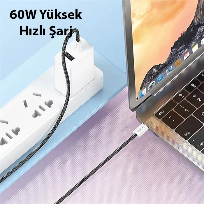 Hoco X104 60W Type-C to Type-C Hızlı Data ve Şarj Kablosu 1m-(1903)