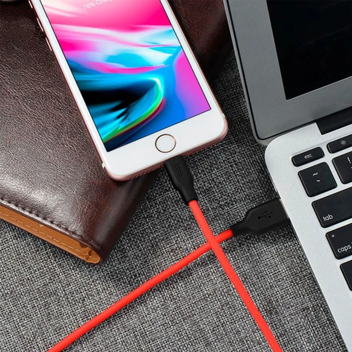 HOCO X21 USB to iPhone Lightning 2A Silikon Hızlı Şarj ve Data Kablosu-(1903)