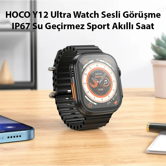 HOCO Y12 Ultra Watch Sesli Görüşme IP67 Su Geçirmez Sport Akıllı Saat-(1903)