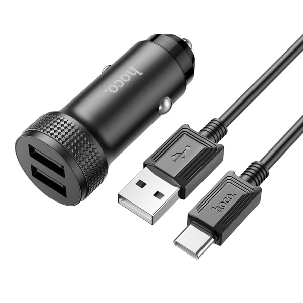 HOCO Z49 Çift USB Girişli Araç Şarj Başlık + USB To Type-C Kablo-(1903)