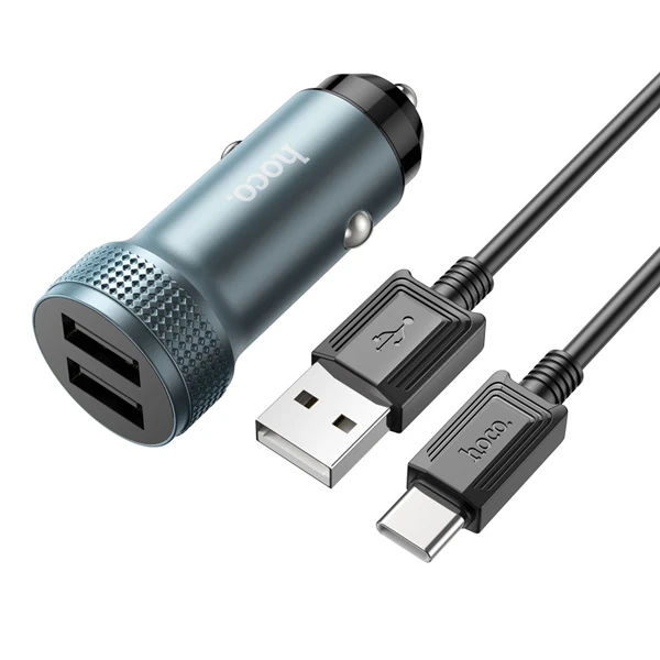 HOCO Z49 Çift USB Girişli Araç Şarj Başlık + USB To Type-C Kablo-(1903)