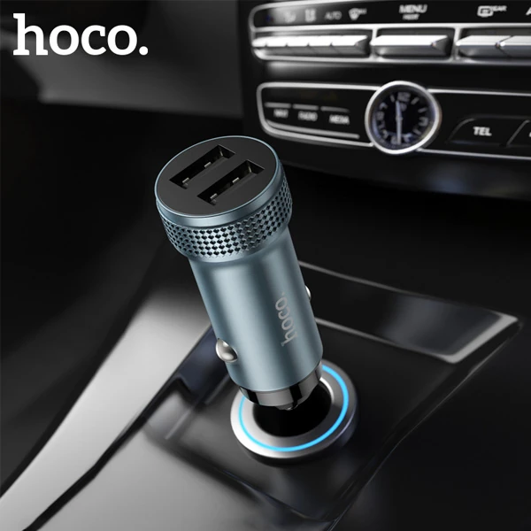 HOCO Z49 Çift USB Girişli Araç Şarj Başlık + USB To iPhone Lightning Kablo-(1903)