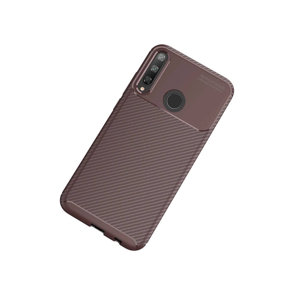 Huawei P40 Lite E Kılıf Auto Focus Karbon Kapak - Kahverengi