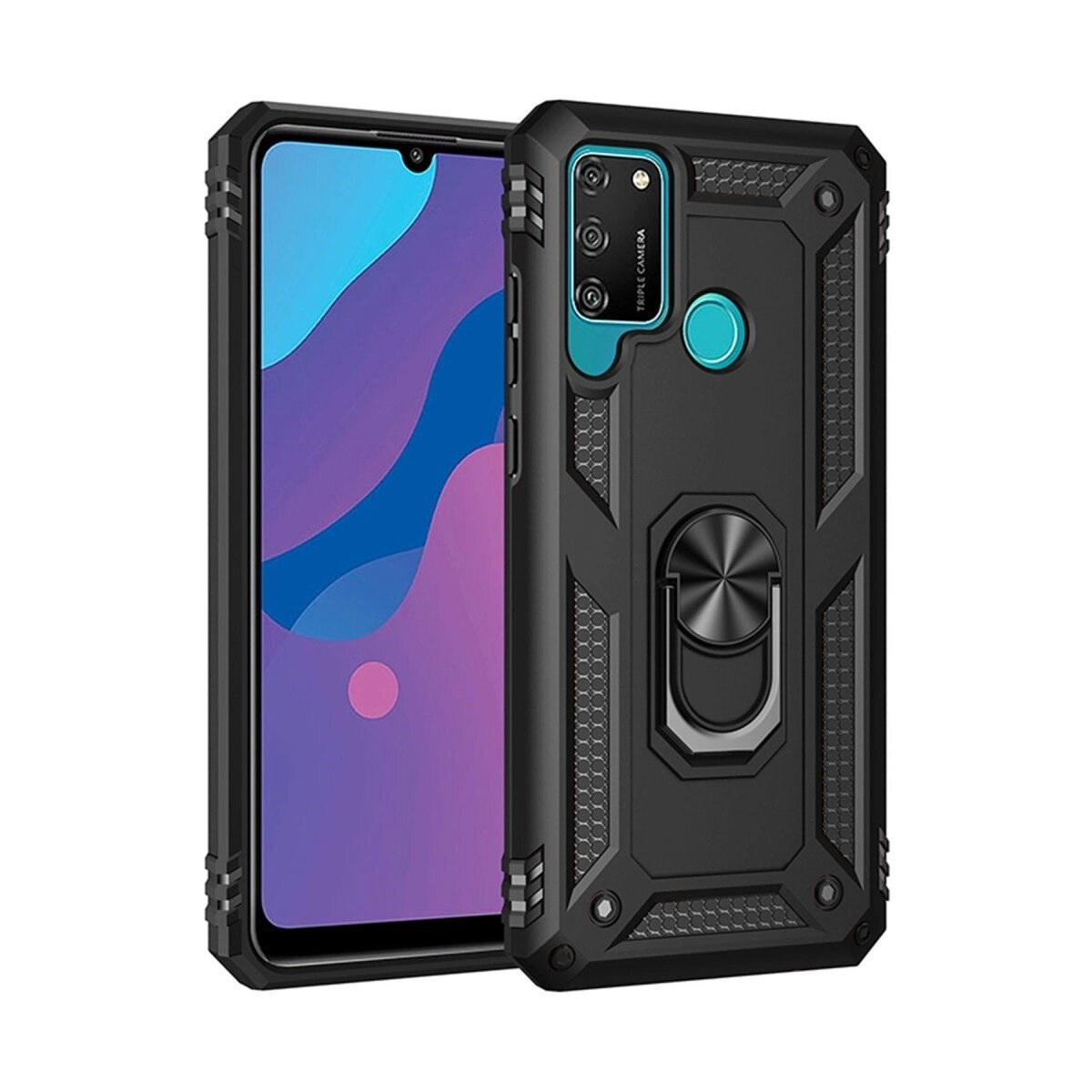 Huawei Y6p Kılıf Sofya Yüzüklü Silikon Kapak - Siyah