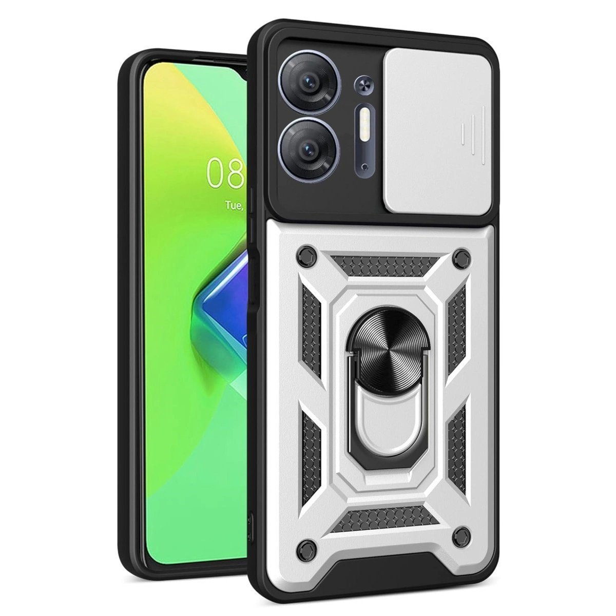 İnfinix Hot 30 5g Kılıf Pars Lens Yüzüklü Silikon - Gümüş