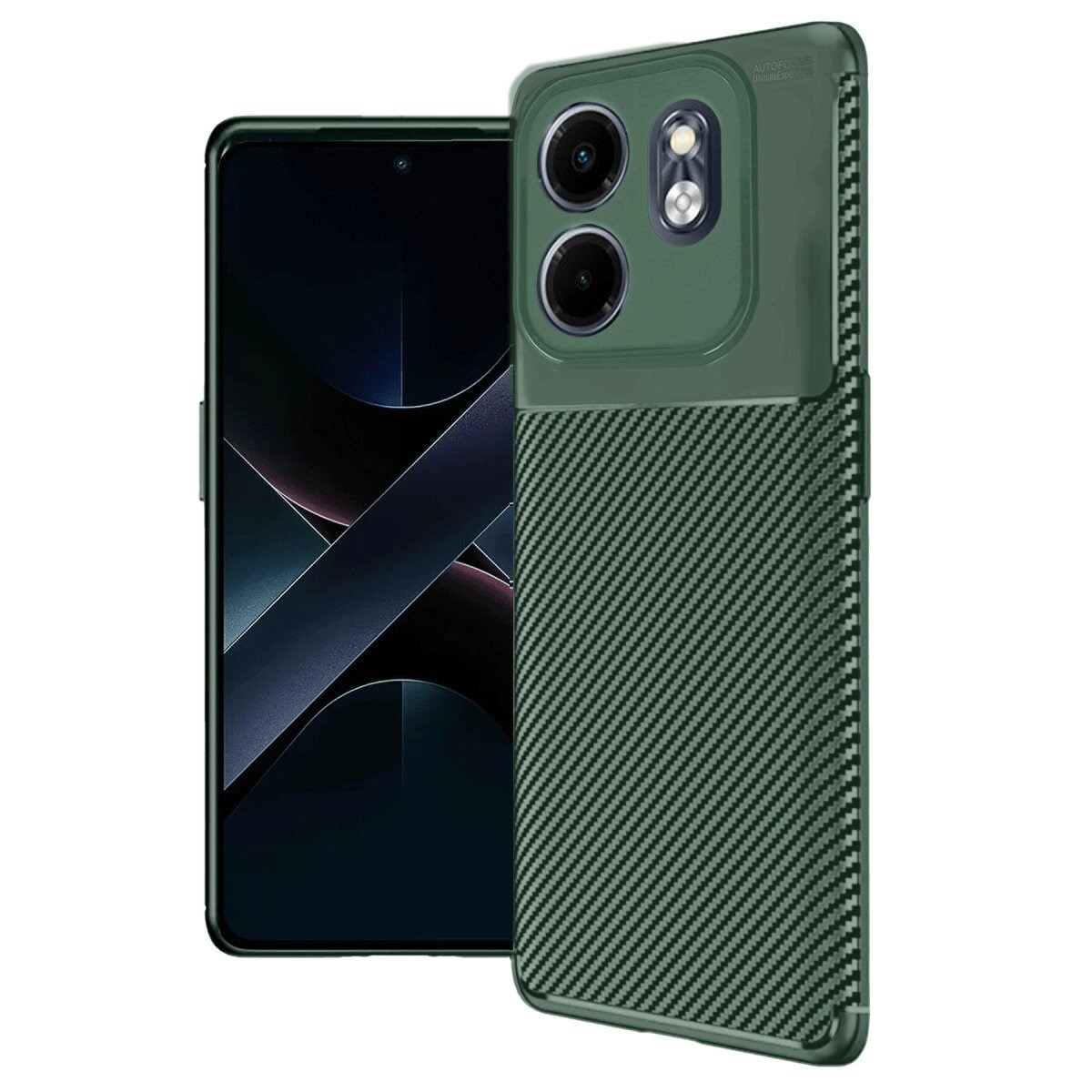 İnfinix Smart 9 Kılıf Auto Focus Karbon Kapak - Koyu Yeşil