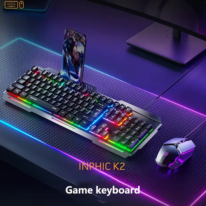 Inphic K2 USB Kablolu Oyun Klavyesi 104-Key Sessiz Oyun Klavyesi Bilgisayar Laptop için Cep telefonu yerleştirme alanı-(1903)