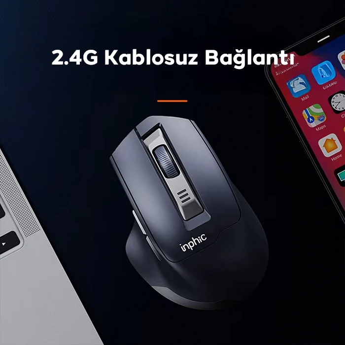 İNPHİC M9 Kablosuz Fare Ergonomik Şarj Edilebilir Sessiz Kullanım 2.4G 500 mAh USB Mouse-(1903)