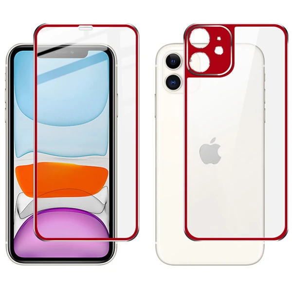 İPhone 11 6.1 Metal Çerçeve Ön Arka 3D Full Tempered Cam Koruyucu-(1903)