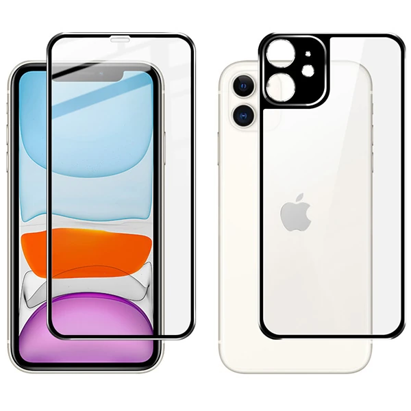İPhone 11 6.1 Metal Çerçeve Ön Arka 3D Full Tempered Cam Koruyucu-(1903)