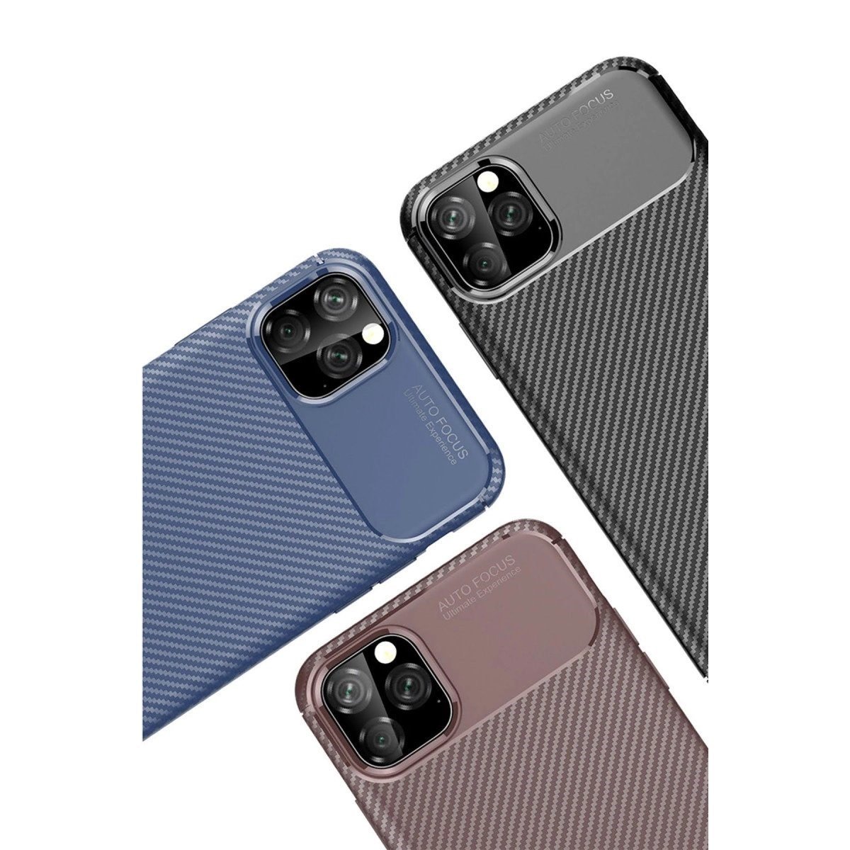 İphone 11 Pro Max Kılıf Auto Focus Karbon Kapak - Kahverengi