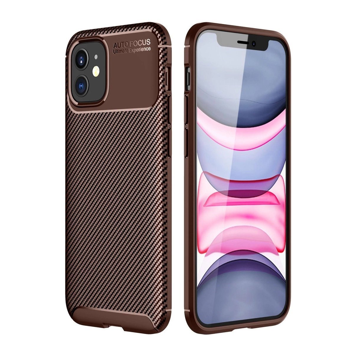 İphone 12 Mini Kılıf Auto Focus Karbon Kapak - Kahverengi