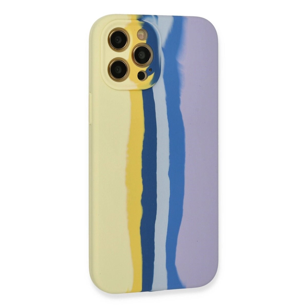 İphone 12 Pro Max Kılıf Ebruli Lansman Silikon - Sarı-lila