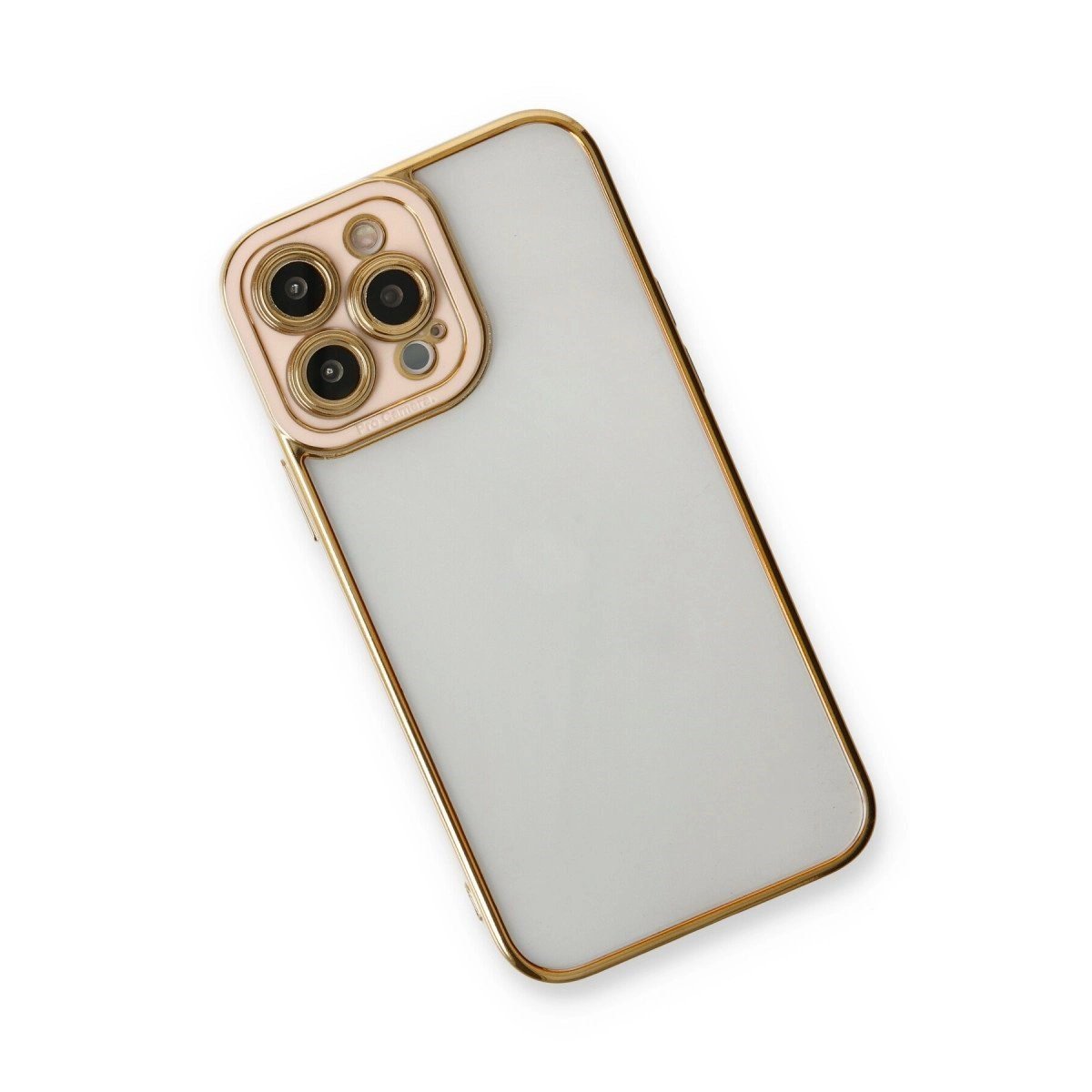 İphone 13 Pro Max Kılıf Liva Lens Silikon - Pudra
