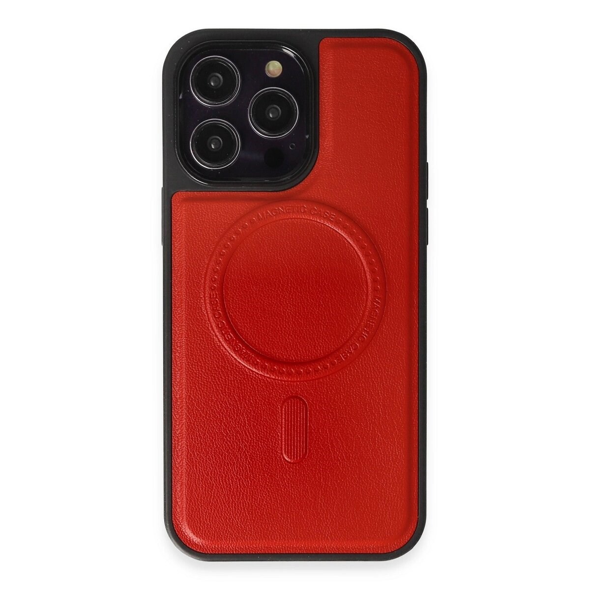 İphone 13 Pro Max Kılıf Ozzi Magsafe Deri Kapak - Kırmızı
