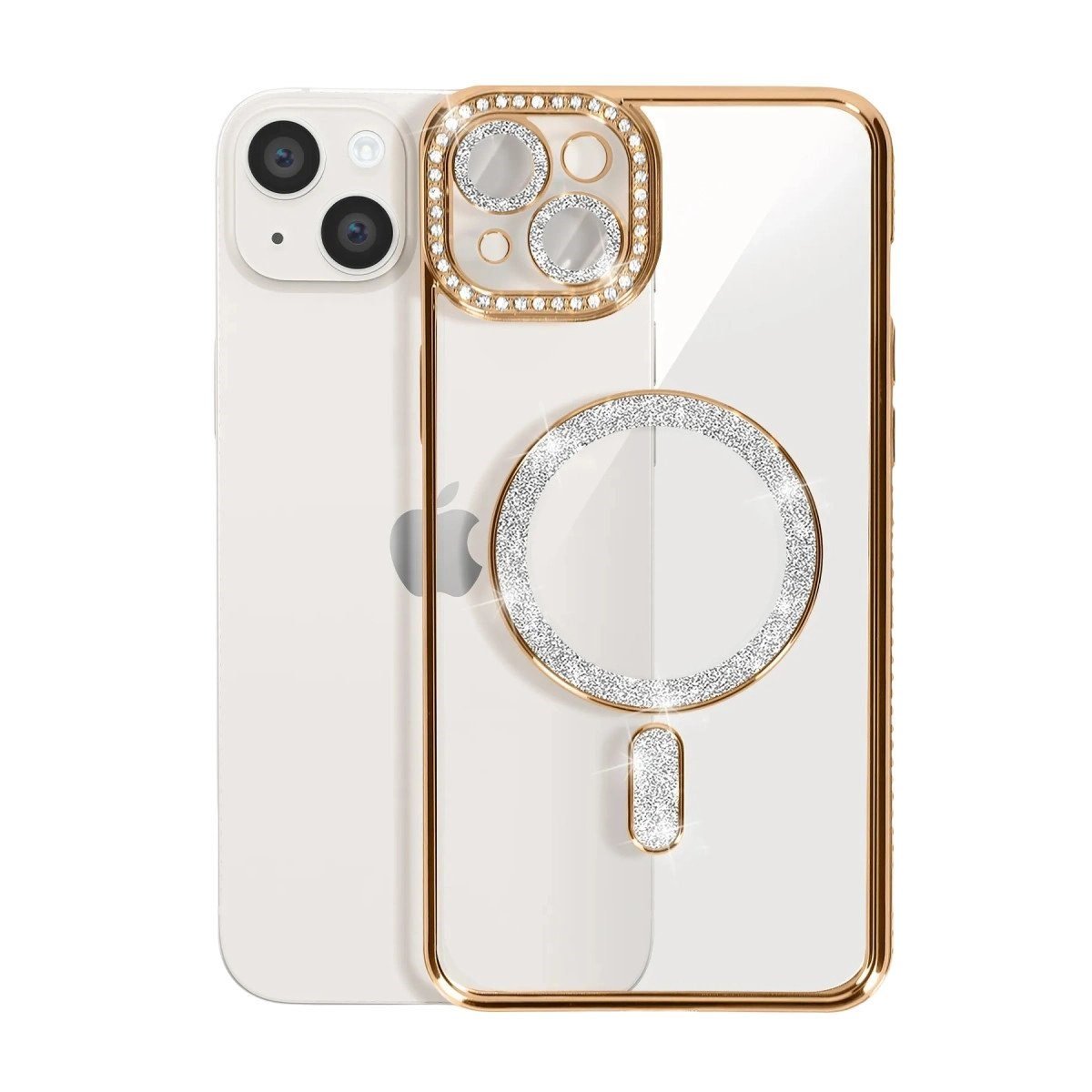 İphone 14 Kılıf Joke Simli Magneticsafe Kılıf - Gold