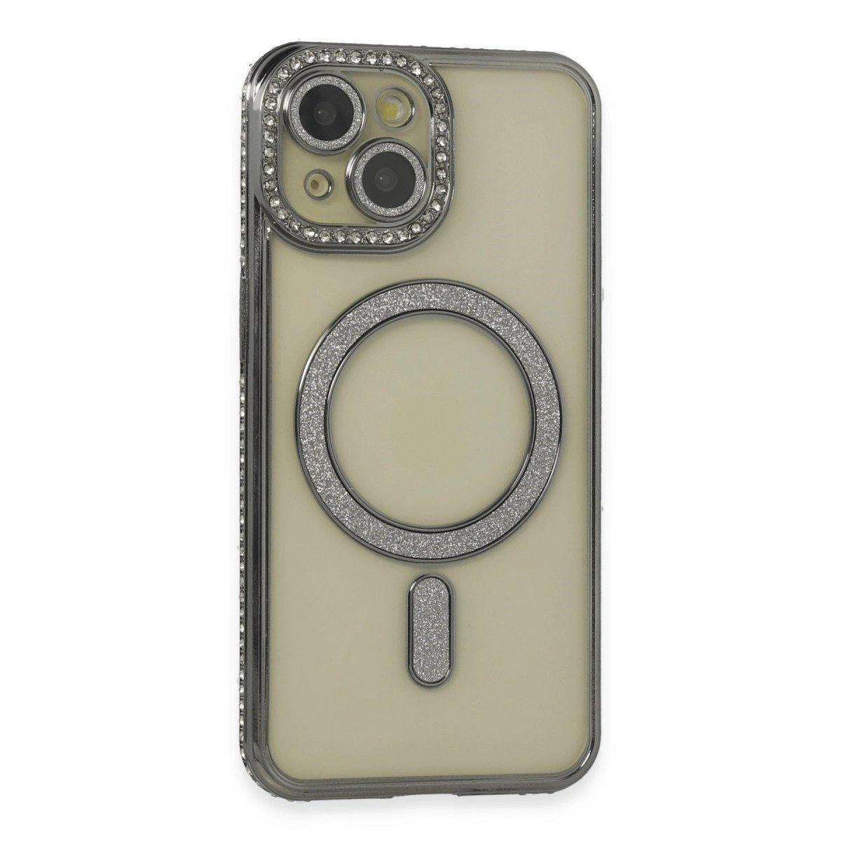 İphone 14 Kılıf Joke Simli Magneticsafe Kılıf - Gri