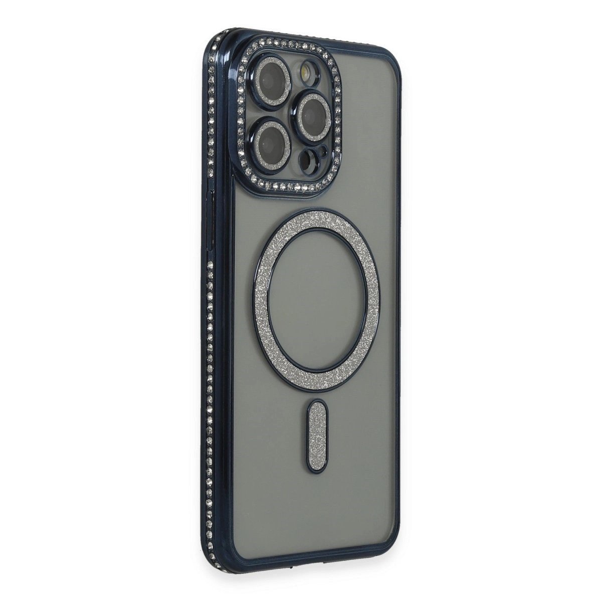 İphone 14 Pro Kılıf Joke Simli Magneticsafe Kılıf - Lacivert
