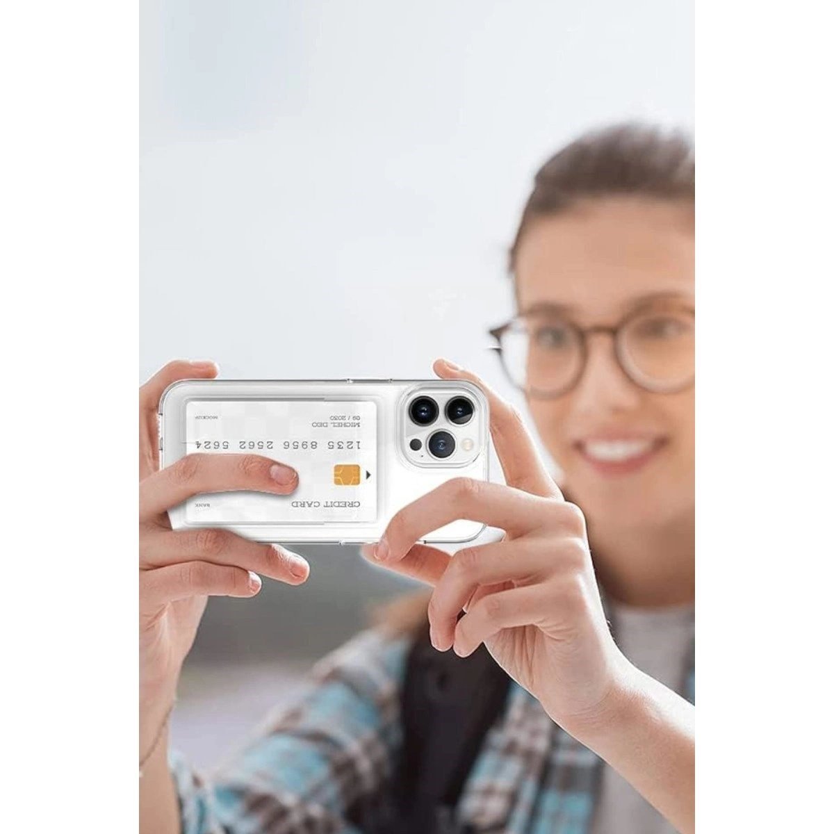 İphone 14 Pro Kılıf Kart Şeffaf Silikon - Şeffaf