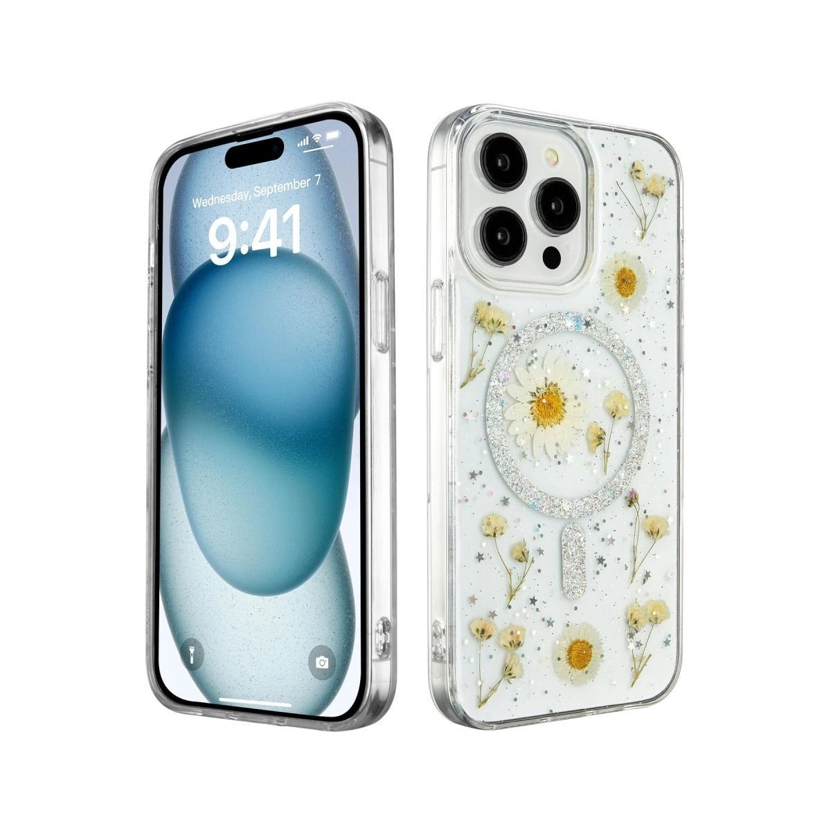 İphone 14 Pro Max Kılıf Daisy Simli Magsafe Kapak - Gümüş