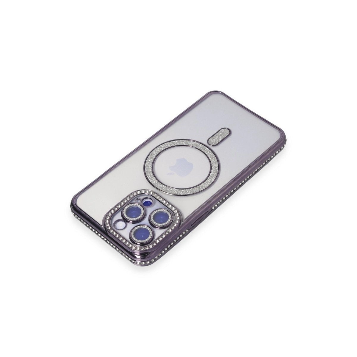 İphone 14 Pro Max Kılıf Joke Simli Magneticsafe Kılıf - Derin Mor