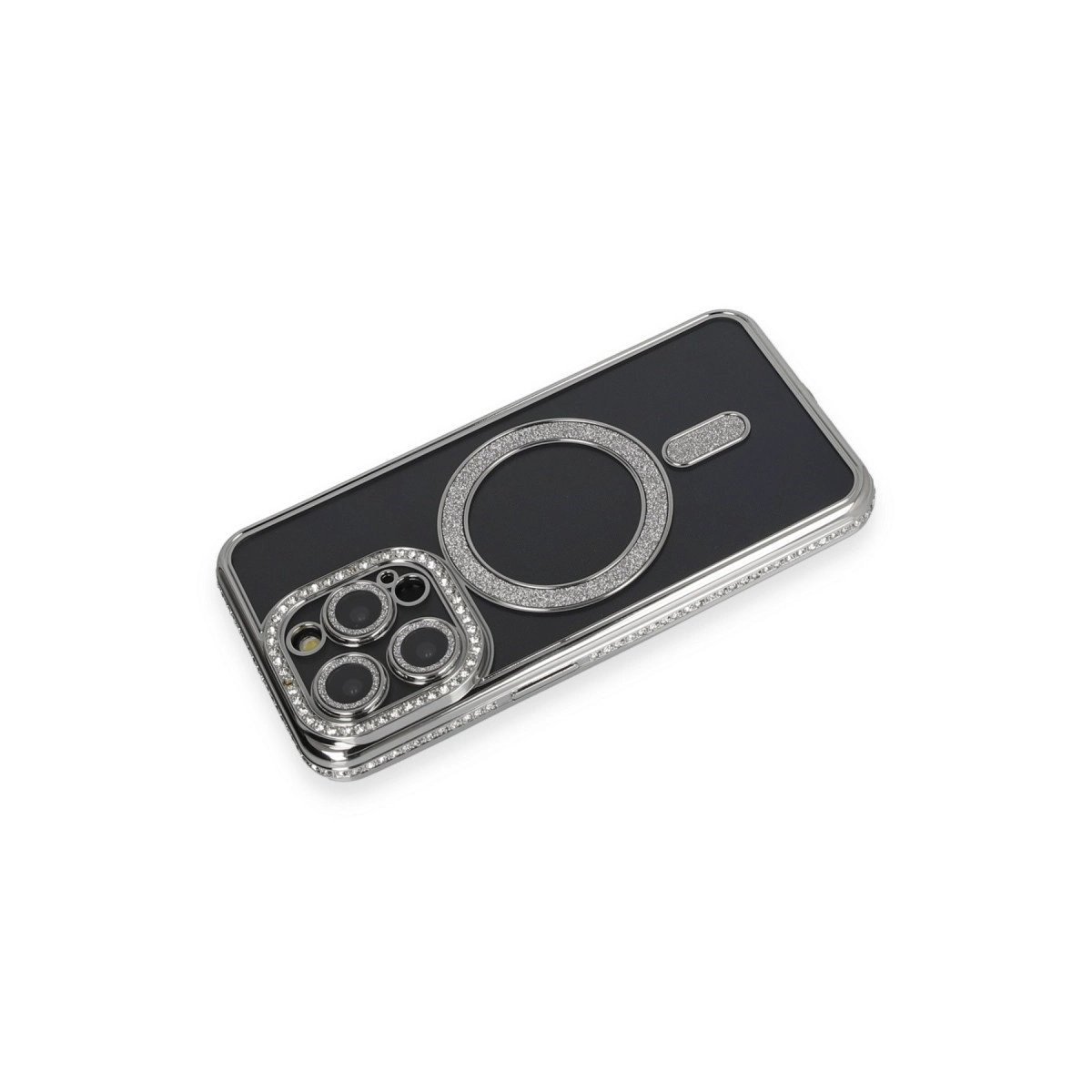 İphone 14 Pro Max Kılıf Joke Simli Magneticsafe Kılıf - Gri