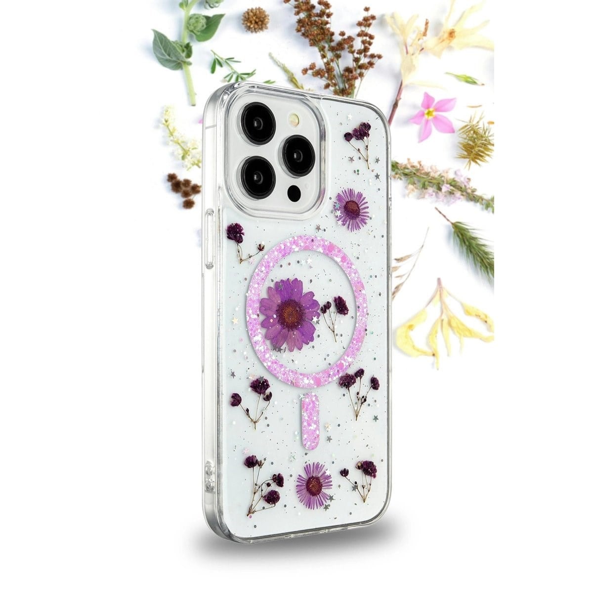 İphone 15 Pro Kılıf Daisy Simli Magsafe Kapak - Pembe
