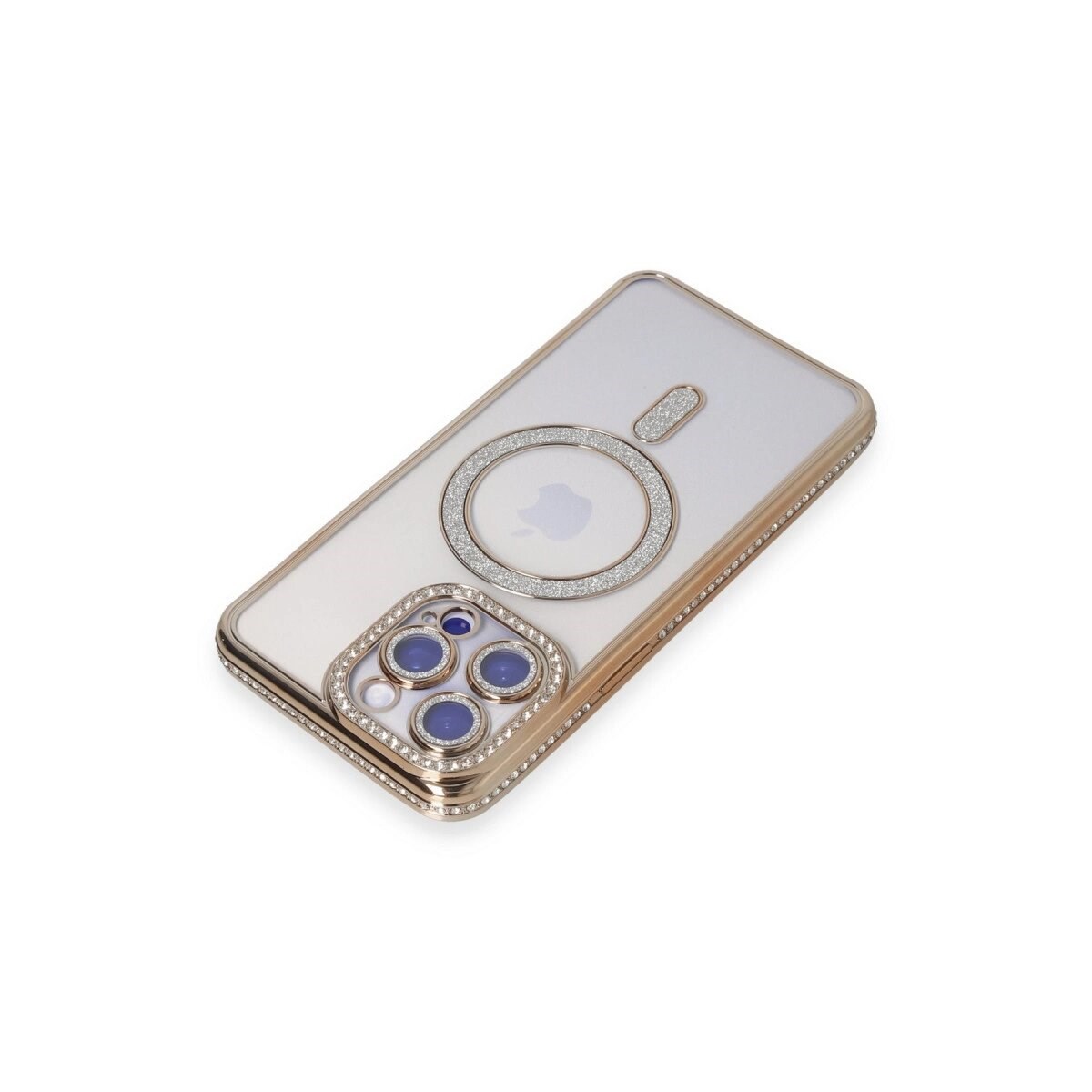 İphone 15 Pro Max Kılıf Joke Simli Magneticsafe Kılıf - Gold