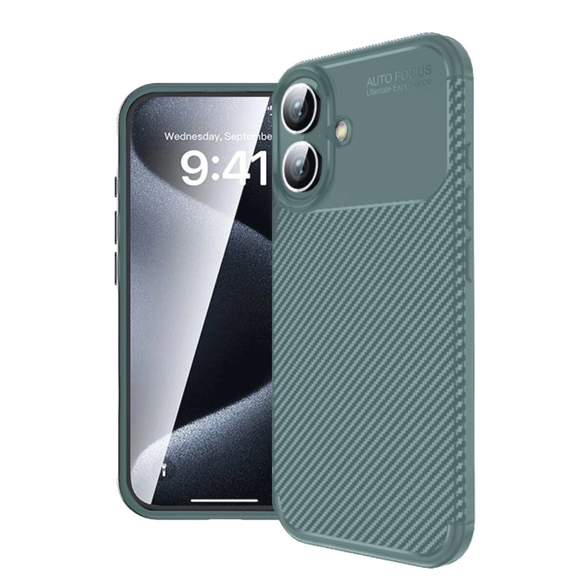 İphone 16 Plus Kılıf Auto Focus Karbon Kapak - Koyu Yeşil