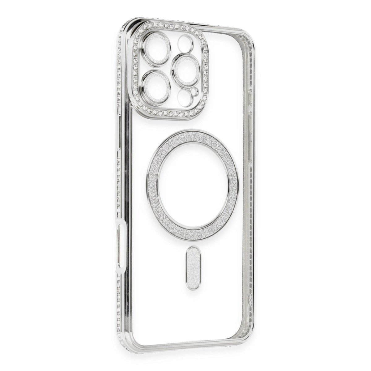 İphone 16 Pro Kılıf Joke Simli Magneticsafe Kılıf - Gümüş
