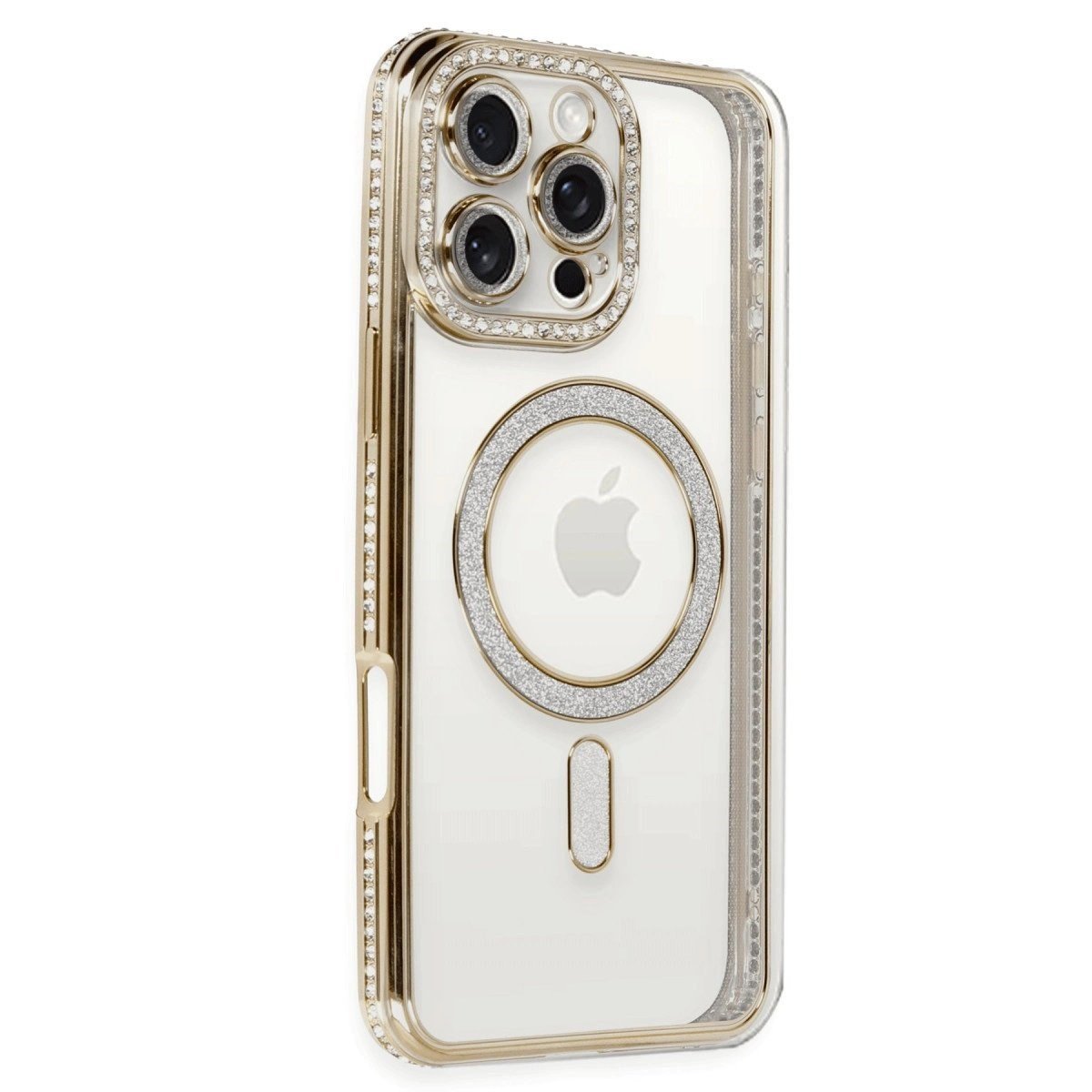 İphone 16 Pro Kılıf Joke Simli Magneticsafe Kılıf - Gold