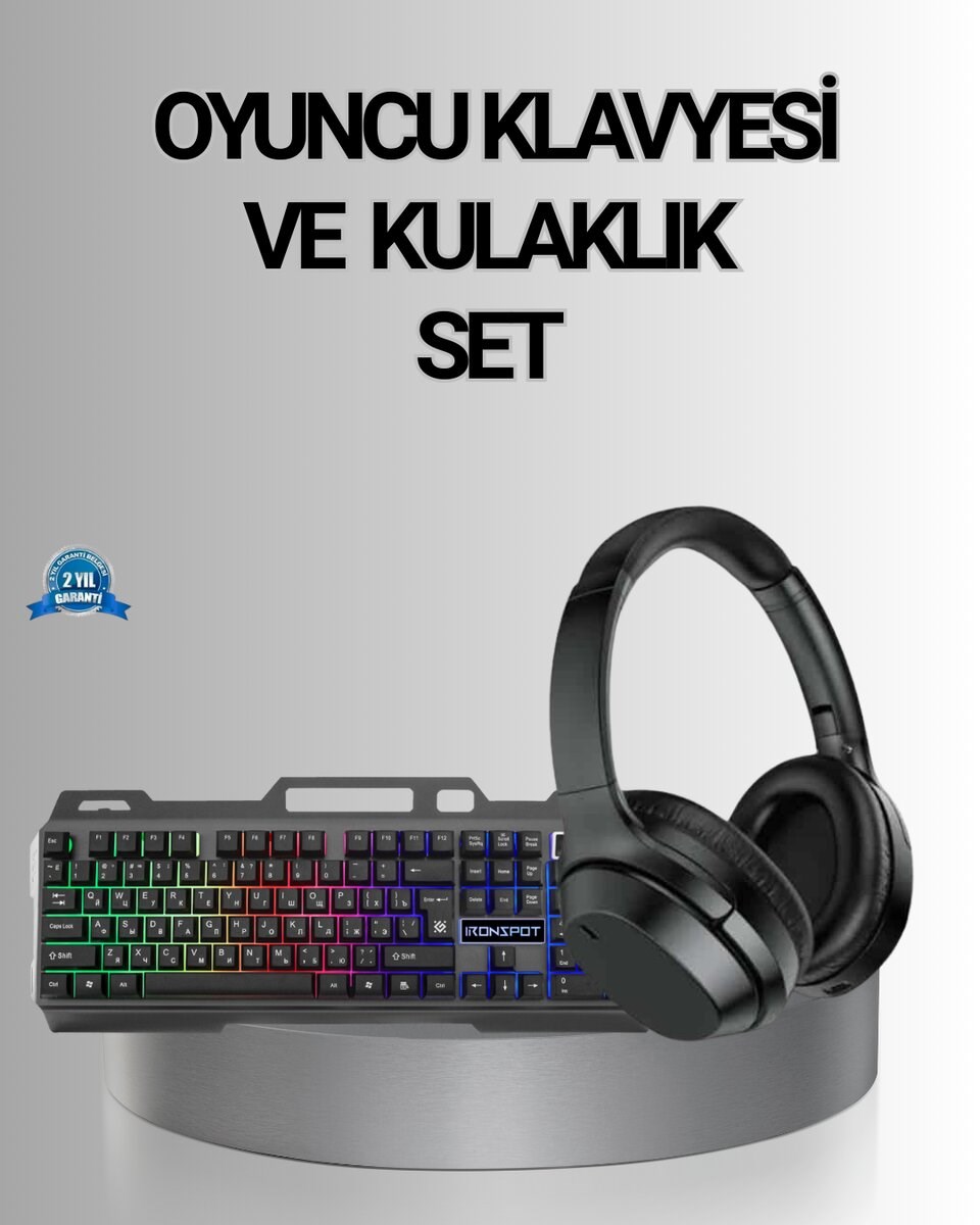 Işıklı Oyuncu Klavye Mouse ve Bluetooth Kulaklık Seti Türkçe Q USB