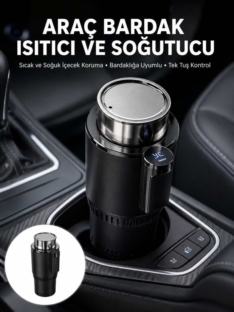 Isıtma Soğutma Özellikli Araç Bardaklığı Çakmak Girişli Akıllı Yeni Nesil