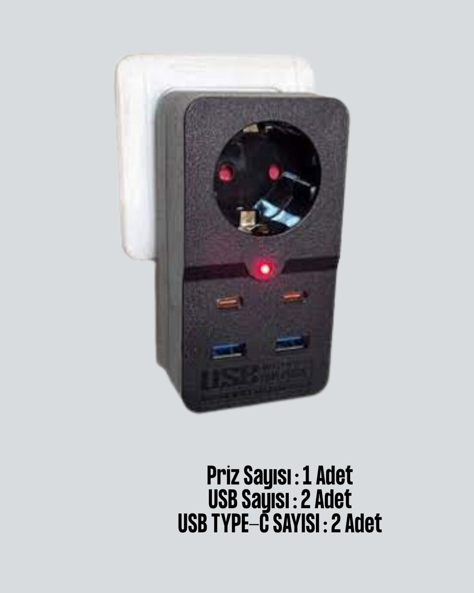 Isıya Dayanıklı PC Gövdeli Akım Korumalı Priz 4 USB Yeni Nesil
