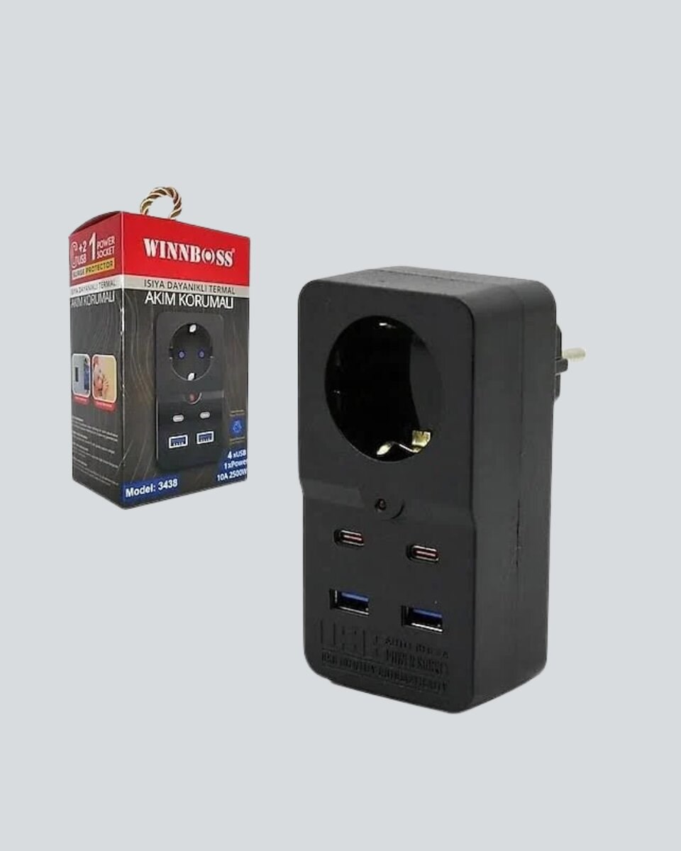 Isıya Dayanıklı PC Gövdeli Akım Korumalı Priz 4 USB Yeni Nesil