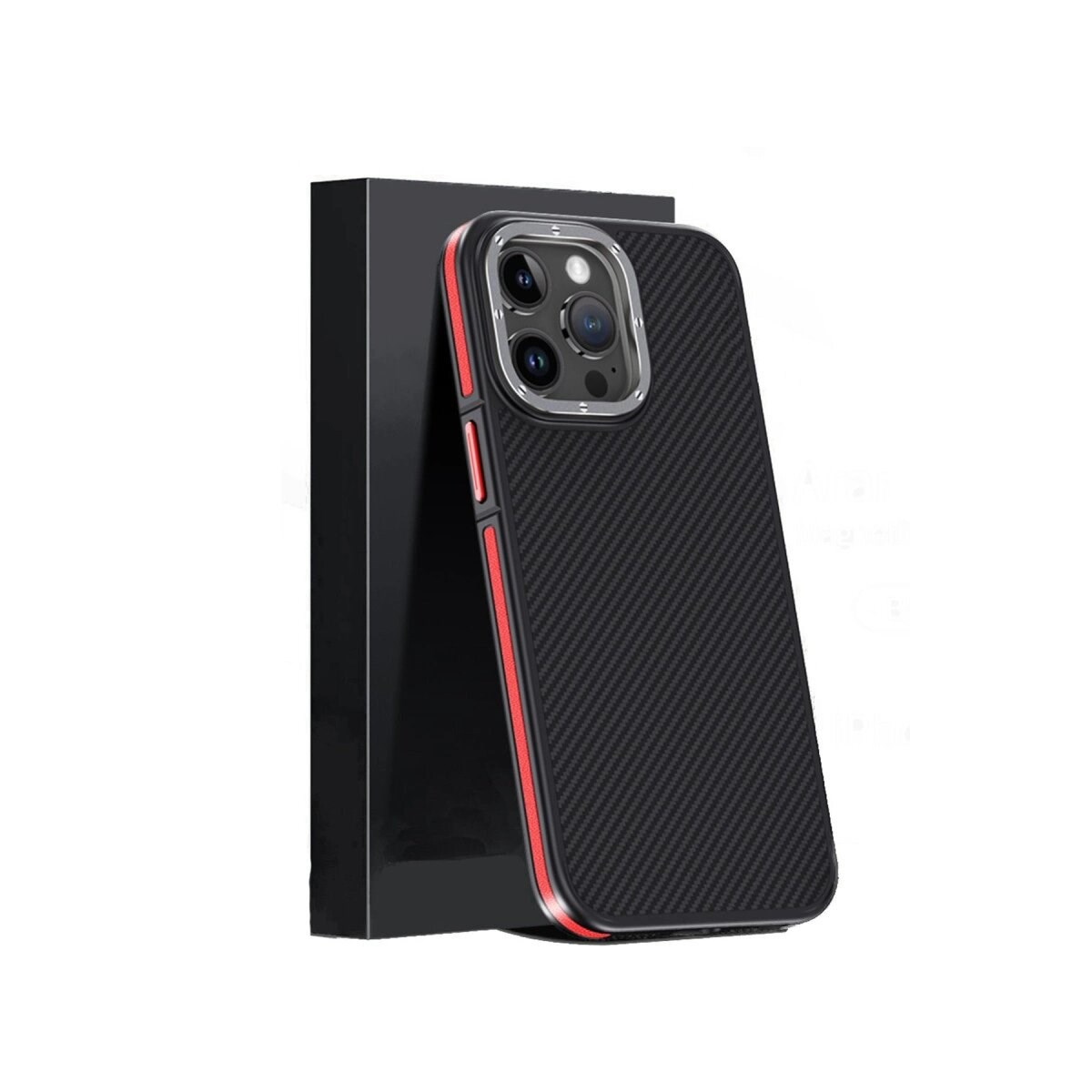 Joko Apple İphone 15 Pro Kılıf Aramid 600d Kevlar Karbon Fiber Magsafe Kapak - Kırmızı
