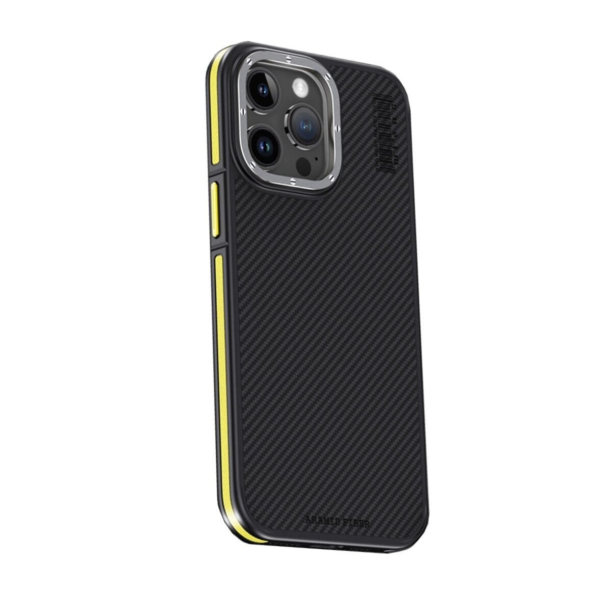 Joko Apple İphone 15 Pro Max Kılıf Aramid 600d Kevlar Karbon Fiber Magsafe Kapak - Sarı