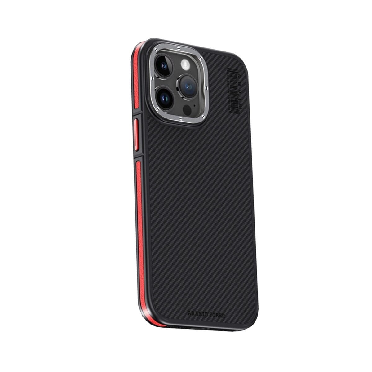 Joko Apple İphone 15 Pro Max Kılıf Aramid 600d Kevlar Karbon Fiber Magsafe Kapak - Kırmızı