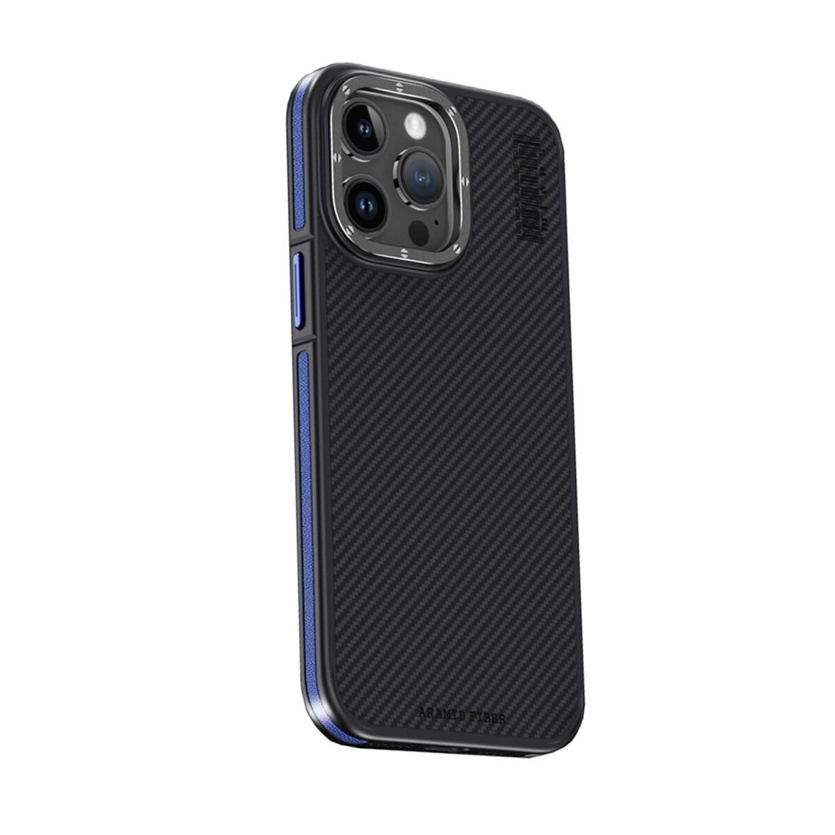 Joko Apple İphone 15 Pro Max Kılıf Aramid 600d Kevlar Karbon Fiber Magsafe Kapak - Lacivert