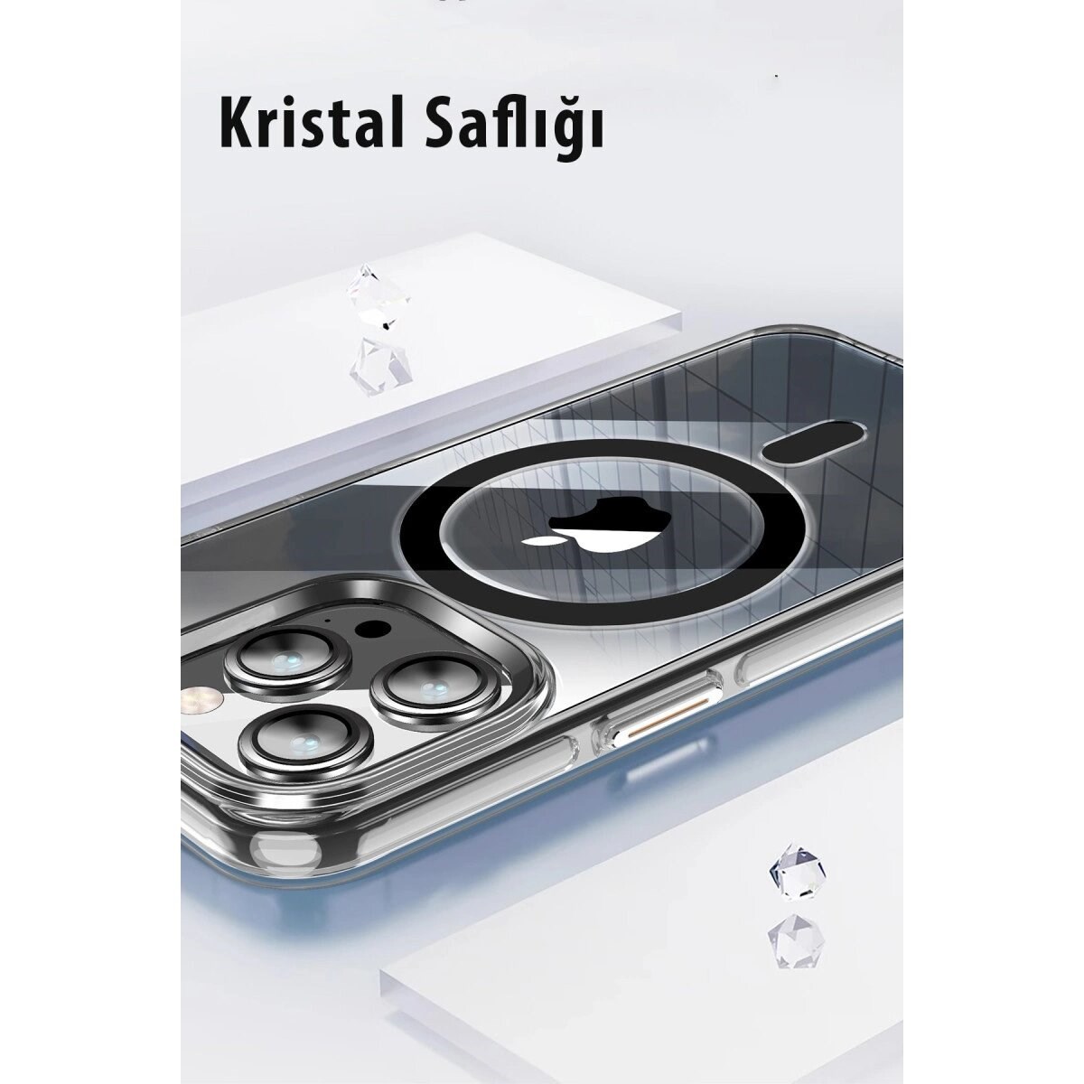 Joko Apple İphone 15 Pro Max Kılıf Crystal Magsafe Kapak - Şeffaf