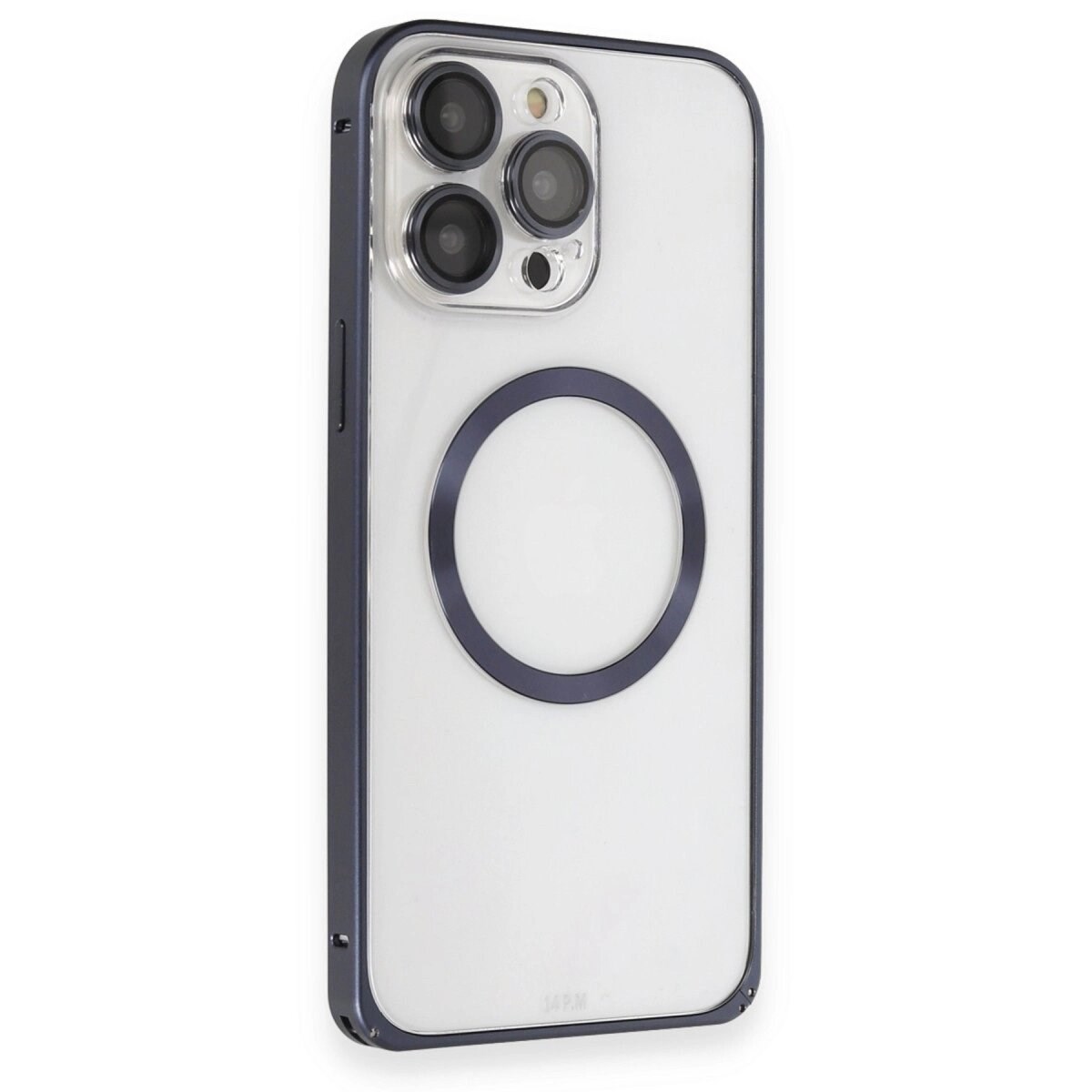 Joko Apple İphone 15 Pro Max Kılıf Metal Bumper Magneticsafe Kapak - Lacivert