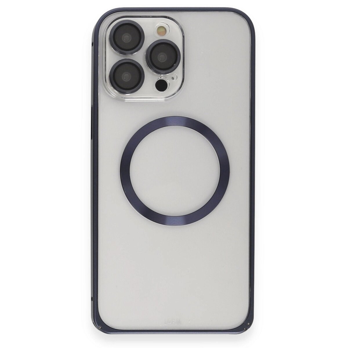 Joko Apple İphone 15 Pro Max Kılıf Metal Bumper Magneticsafe Kapak - Lacivert