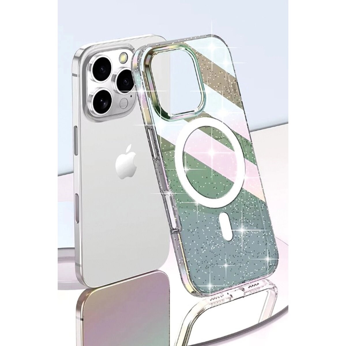 Joko Apple İphone 15 Pro Max Rasasi Simli Magsafe Kapak - Şeffaf